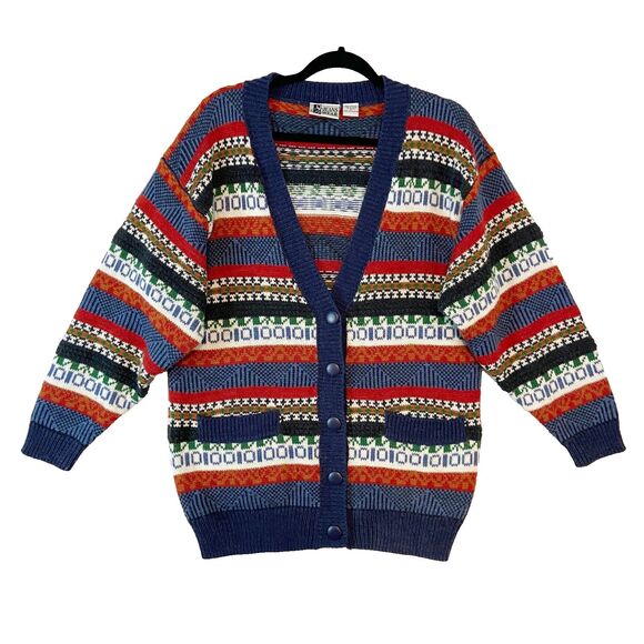 VTG 90s Jeans Wear Button Front Cardigan Women Small Colorful Cozy Slouchy Retro - Picture 1 of 6